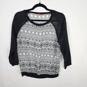 Hot Kiss Sheer‎ Raglan Black & White Top M